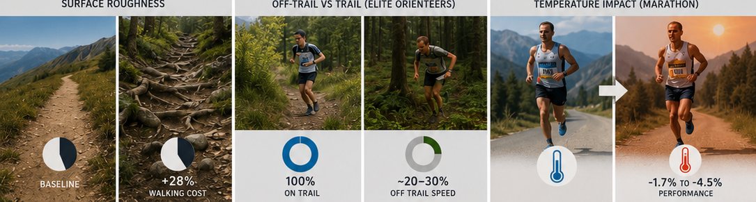 Surface, off-trail terrain, heat